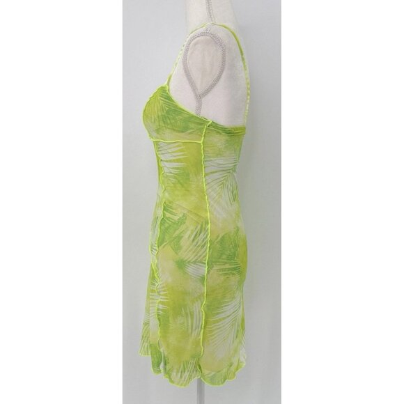 Bershka Mesh Palm Print Cami Mini‎ Dress Size M Summer Boho Festival - Picture 2 of 12